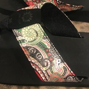 Yellow box sequined flip flops